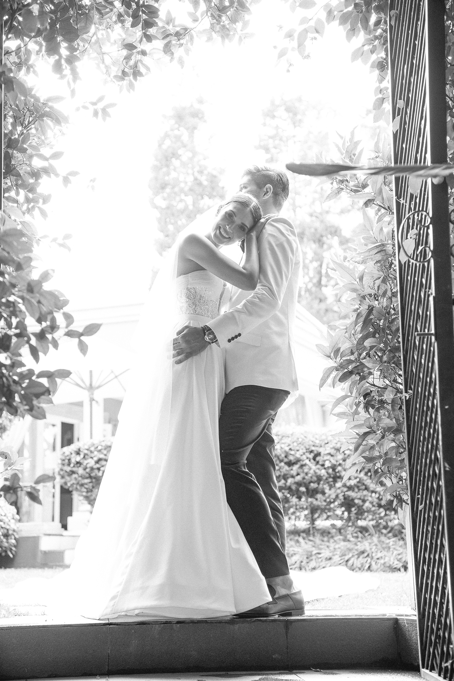Timeless black and white bride and groom portraits for K&M on their special day shot by Kevin Mark Pass Photography